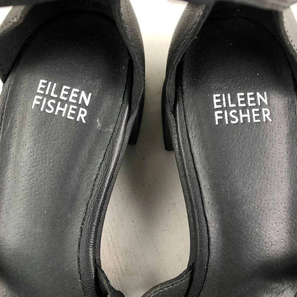Eileen Fisher NWOT Women's Size 6.5 Noni Black Leather Open Toe Heeled Sandals
